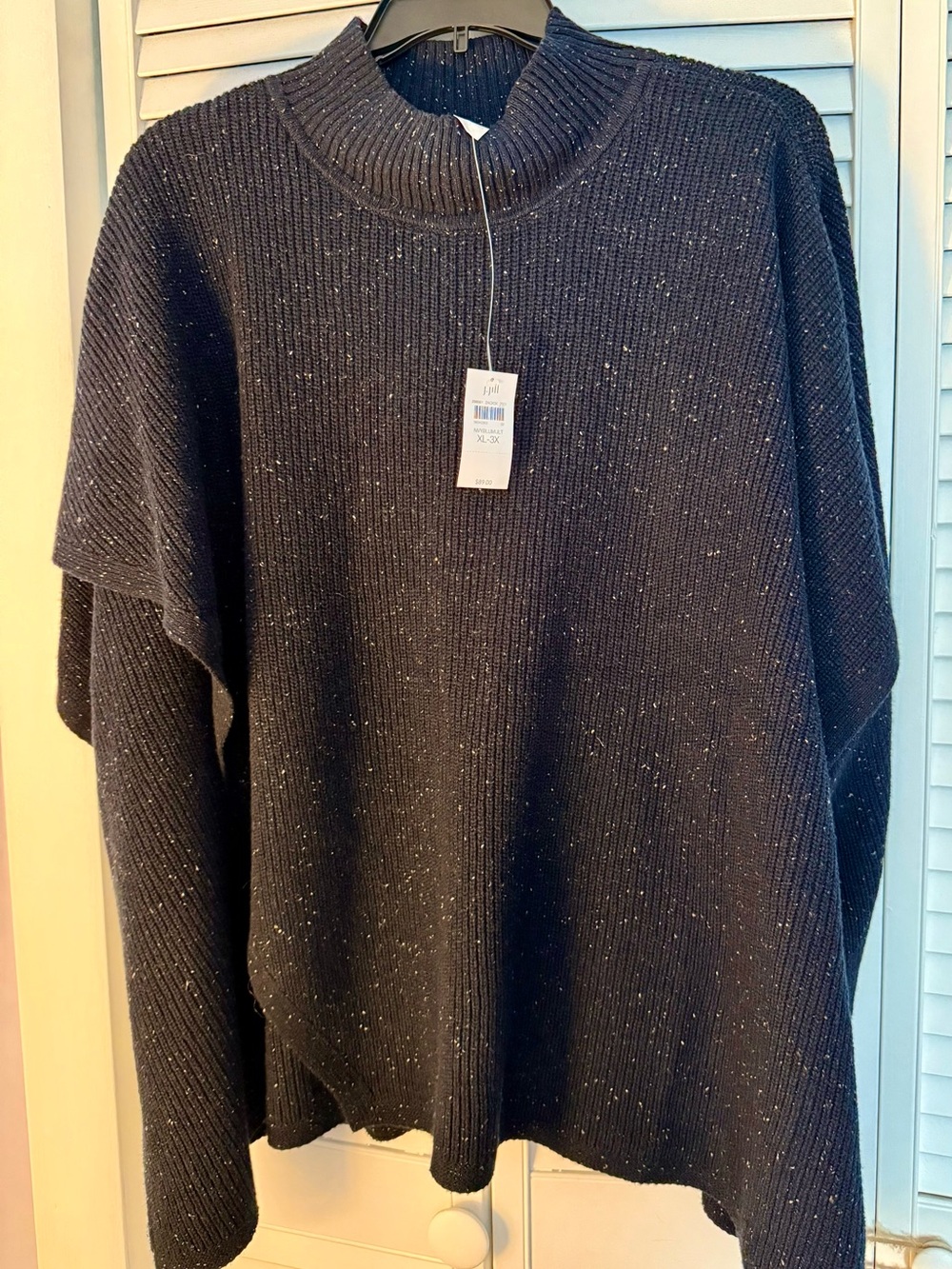 NWT J. Jill Mock Neck Short Sleeve Poncho Sweater in Navy Blue Multi Size XL-3X